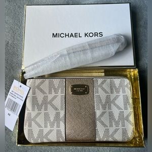 Michael Kors Large Logo and Leather Wristlet